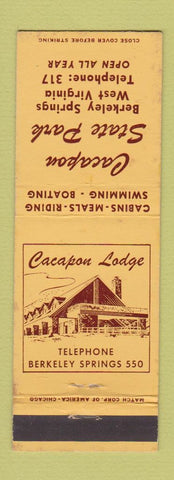 Matchbook Cover - Cacapon Lodge State Park Berkeley Springs WV
