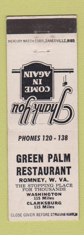 Matchbook Cover - Green Palm Restaurant Romney WV