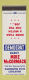 Matchbook Cover - Mike McCormack Election Legislature WA Washington
