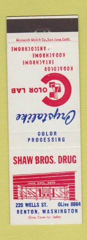 Matchbook Cover - Shaw Bros Drug Renton WA