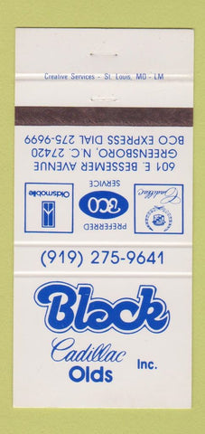 Matchbook Cover - Black Cadillac Oldsmboile Greensboro NC 30 Strike