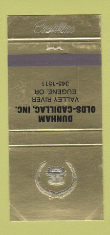 Matchbook Cover - Dunham Oldsmobile Cadillac Eugene OR 30 Strike