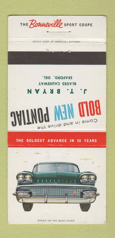Matchbook Cover - JT Bryan Pontiac Seaford DE Bonneville 30 Strike