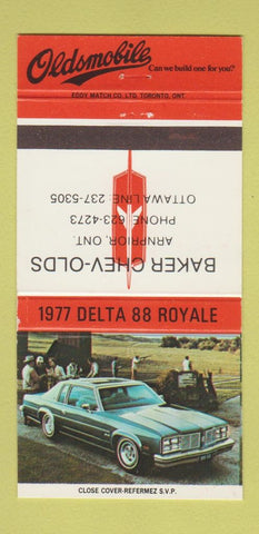 Matchbook Cover - 1977 Oldsmobile Chverolet Arnprior ON 30 Strike