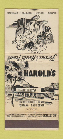 Matchbook Cover - Harold's Restaurant Fontana CA 30 Stick