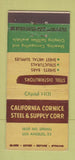 Matchbook Cover - California Cornice Steel Los Angeles CA 30 Stick