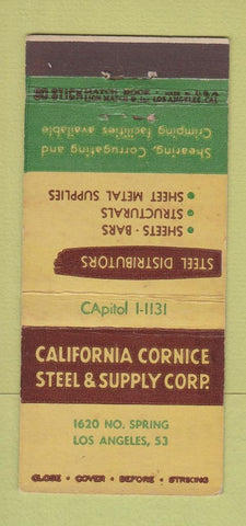 Matchbook Cover - California Cornice Steel Los Angeles CA 30 Stick