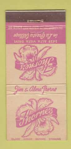 Matchbook Cover - Thorne's Flowers Bakersfield CA WEAR orchid 30 Stick