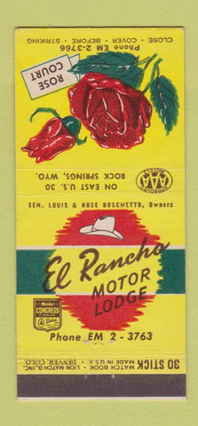 Matchbook Cover - Rose Court Motel Rock Springs WY 30 Stick