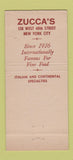 Matchbook Cover - Zucca's Restaurant New York City 30 Stick