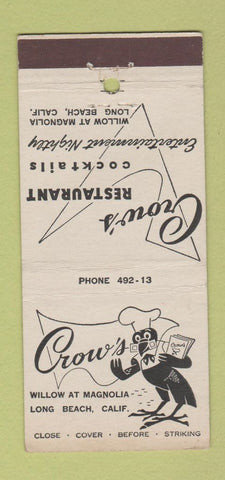 Matchbook Cover - Crow's Restaurant Long Beach CA 30 Stick