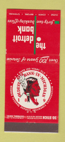 Matchbook Cover - Detroit Bank MI Indian 30 Stick
