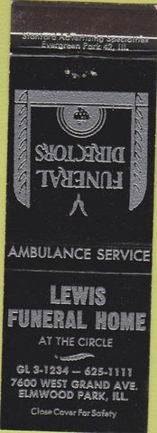 Matchbook Cover - Lewis Funeral Home Elmwood Park IL