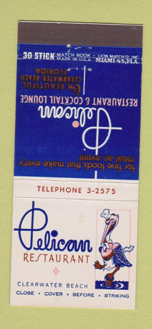 Matchbook Cover - Pelican Restaurant Clearwater Beach FL 30 Stick
