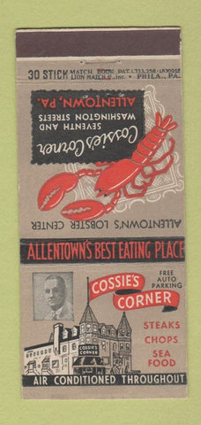 Matchbook Cover - Cossie's Corner Restaurant Allentown PA 30 Stick