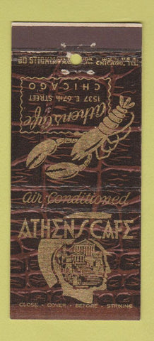 Matchbook Cover - Athens Cafe Chicago IL lobster 30 Stick