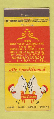 Matchbook Cover - Pickin' Chicken Miami Beach FL 30 Stick