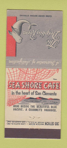 Matchbook Cover - Dolphin Room Sea Shore Cafe San Clemente CA 30 Stick