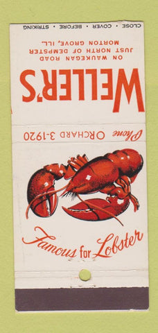 Matchbook Cover - Weller's Restaurant Morton Grove IL lobster 30 Stick