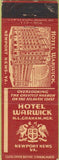 Matchbook Cover - Hotel Warwick Newport News VA WEAR