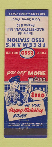 Matchbook Cover - Esso oil gas Freeman's Hackettstown NJ low phone #