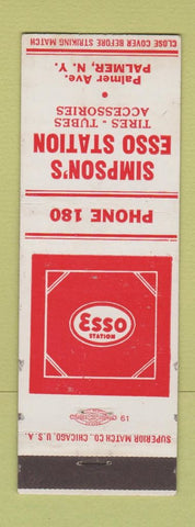 Matchbook Cover - Esso oil gas Simpson's Palmer NY low phone #