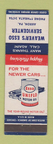 Matchbook Cover - Weaver's Esso oil gas Akron PA