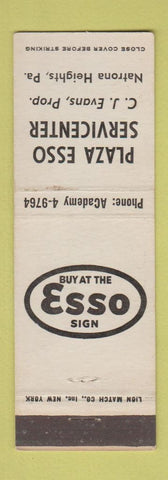 Matchbook Cover - Plaza Esso oil gas Natrona Heights PA CJ Evans