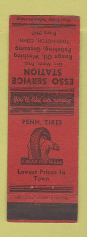Matchbook Cover - Esso oil gas Pennsylvania Tires Torrington CT WEAR