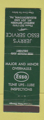 Matchbook Cover - Jerry's Esso oil gas Elizabethtown PA WEAR