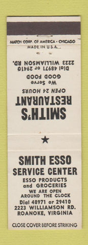 Matchbook Cover - Smith Esso oil gas Roanoke VA restaurant