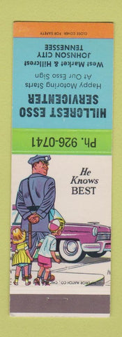 Matchbook Cover - Hillcrest Esso oil gas Johnson City TN