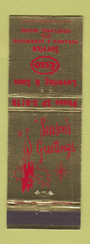 Matchbook Cover - Lovering and Sons Esso oil gas Portland ME Christmas