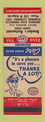 Matchbook Cover - Brooker's Restaurant Esso oil gas Turners Corners ON WEAR