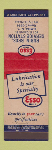 Matchbook Cover - Rubin Bros Esso oil gas Elmira NY