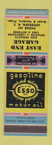 Matchbook Cover - East End Garage Esso oil gas Jefferson NY low phone #
