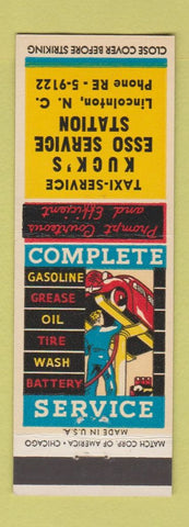 Matchbook Cover - Kuck's Esso oil gas Taxi Lincolnton NC