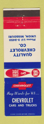 Matchbook Cover - Quality Chevrolet 1965 Union MO