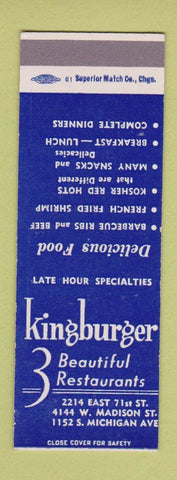 Matchbook Cover - Kingburger Hamburgers Kosher Chicago IL SAMPLE