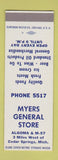 Matchbook Cover - Myers General Store Cedar Springs MI SAMPLE