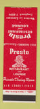 Matchbook Cover - Presto Restaurant Lounge Chicago IL SAMPLE
