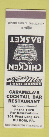 Matchbook Cover - Caramela's Restaurant Bar DuBois PA Chicken in Basket SAMPLE