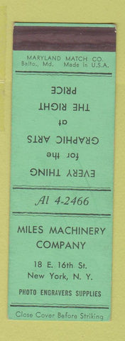 Matchbook Cover - Miles Machinery New York City Photo Engraving SAMPLE