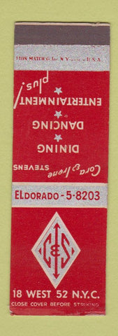 Matchbook Cover - Cora and Irene Stevens Restaurant New York City SAMPLE