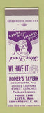 Matchbook Cover - Homer's Tavern Edwardsville IL low phone # SAMPLE