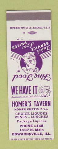 Matchbook Cover - Homer's Tavern Edwardsville IL low phone # SAMPLE