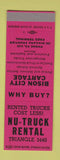 Matchbook Cover - Nu Truck Rental Bison City Cartage SAMPLE