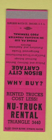 Matchbook Cover - Nu Truck Rental Bison City Cartage SAMPLE