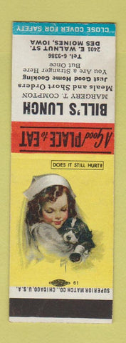 Matchbook Cover - Bill's Lunch Des Moines IA SAMPLE