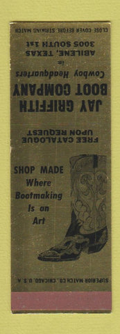 Matchbook Cover - Jay Griffith Boot Company Abilene TX Cowboy SAMPLE